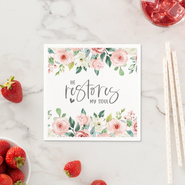 Serviette En Papier Psaume 23:3 Il rétablit mon âme Bible Verse & Rose (En situation)