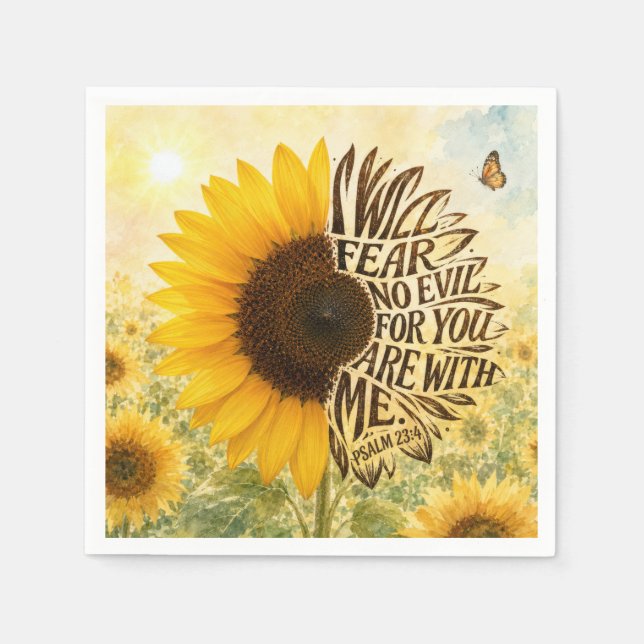 Serviette En Papier Psaume 23:4 Tournesol jaune  (Devant)