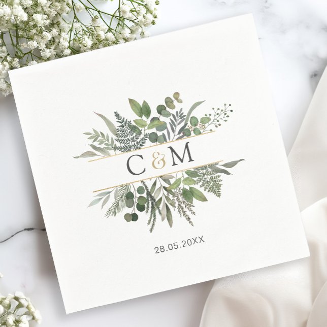 Serviette En Papier Puces monogrammes simples et élégantes (Créateur téléchargé)