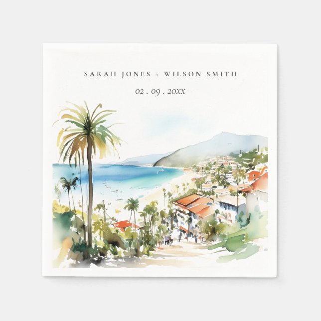 Serviette En Papier Puerto Vallarta Mexico Watercolor scape Wedding (Devant)