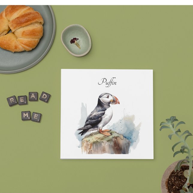 Serviette En Papier Puffin sur une aquarelle rocheuse, personnalisé (Créateur téléchargé)