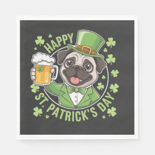 Serviette En Papier Pug amusant de la Saint-Patrick avec chope de bièr