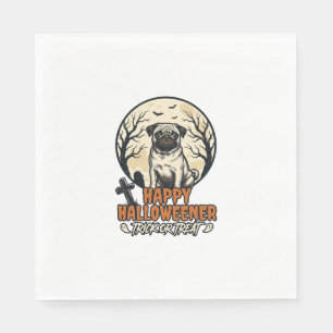 Serviette En Papier Pug Halloween Trick or Treat Gravure Vintage Dés