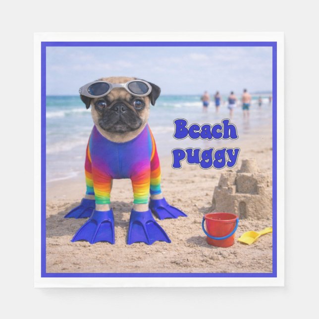 Serviette En Papier Puggy de la plage (Devant)