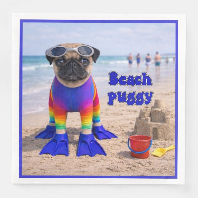 Serviette En Papier Puggy de plage (Devant)