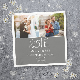 Serviette En Papier Puis et maintenant 2 Photo 25e anniversaire Mariag