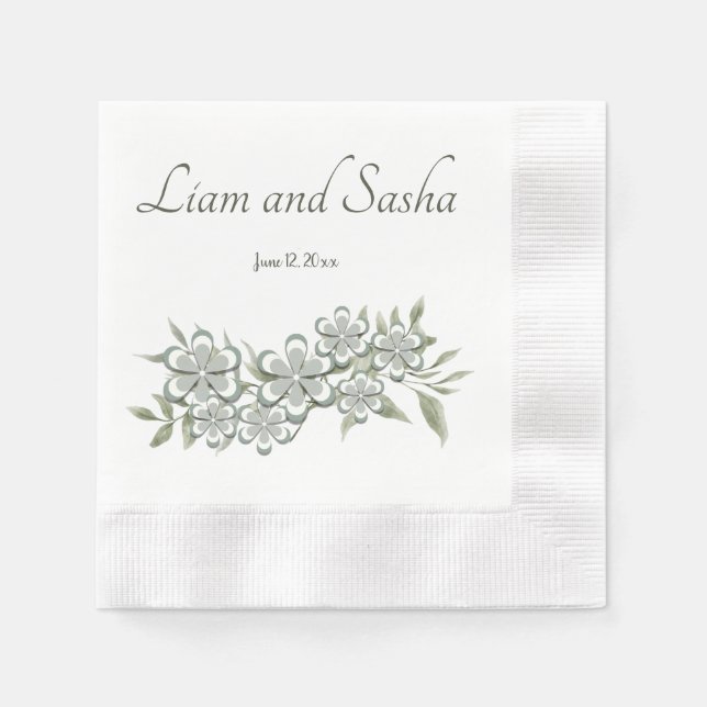 Serviette En Papier Puissance aux fleurs vertes et blanches du rétro 7 (Devant)