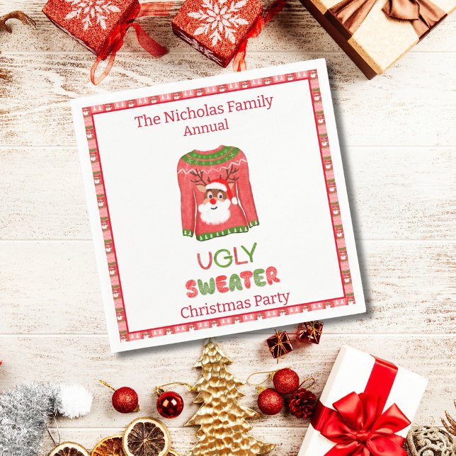 Serviette En Papier Pull Ugly Sweater Fun Cerf Fête de Noël (Créateur téléchargé)