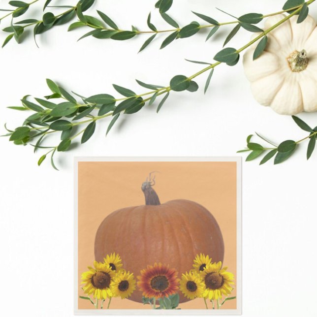 Serviette En Papier Pumpkin and Sunflowers Orange Thanksgiving (Créateur téléchargé)