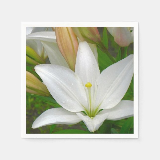 Serviette En Papier Pur blanc Lily Napkin (Devant)