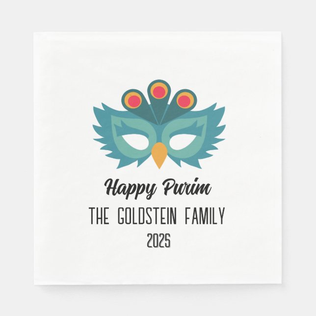 Serviette En Papier Purim hibou masque mascarade costume Nom de famill (Devant)