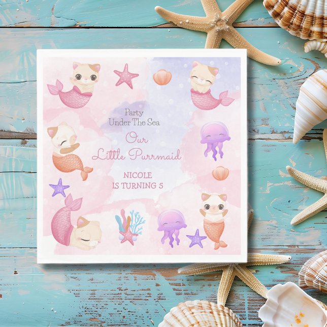 Serviette En Papier Purmaid chat sirène mignonne fille anniversaire (Créateur téléchargé)
