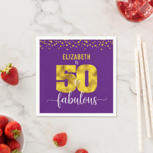Serviette En Papier Purple 50 fabuleux points de confetti d'or d'anniv