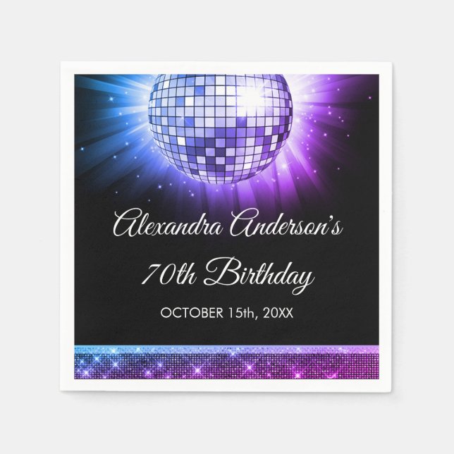 Serviette En Papier Purple 70th Birthday Party 70's Disco Ball (Devant)