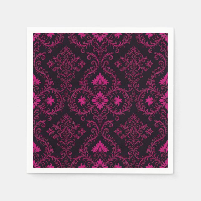 Serviette En Papier Purple and black gothic damask pattern (Devant)