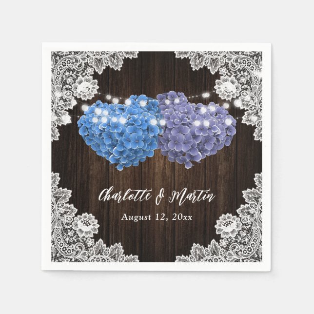 Serviette En Papier Purple and Blue Floral Hearts Wood Lace Wedding (Devant)