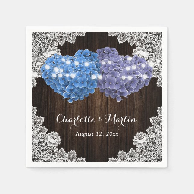 Serviette En Papier Purple and Blue Floral Hearts Wood Lace Wedding (Devant)