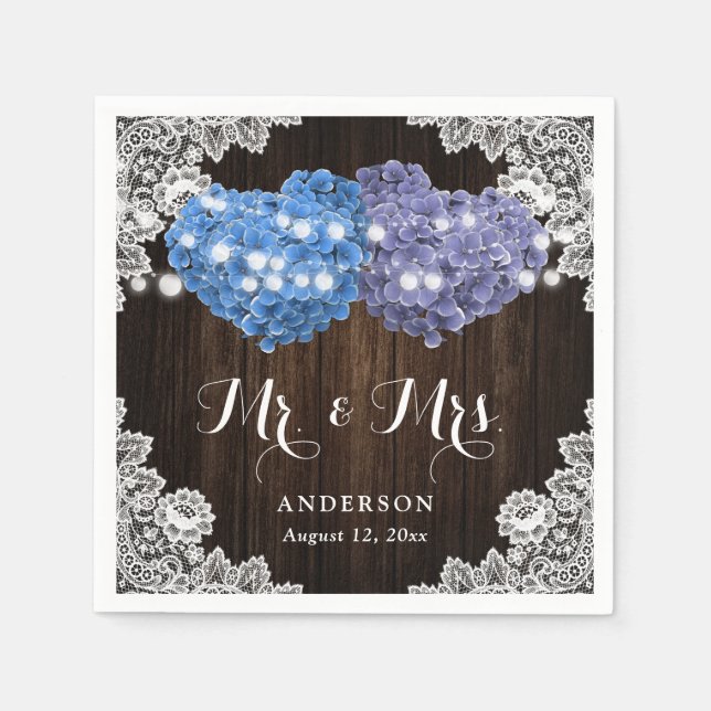 Serviette En Papier Purple and Blue Floral Mr. and Mrs. Wedding (Devant)