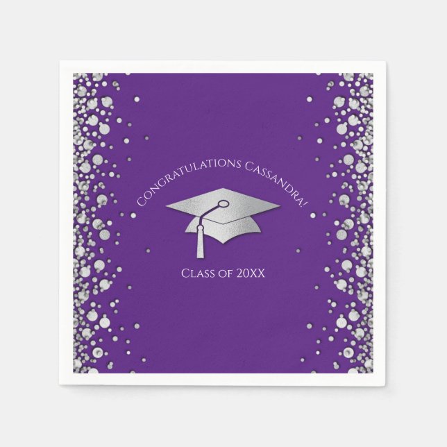 Serviette En Papier Purple and Silver Graduation (Devant)