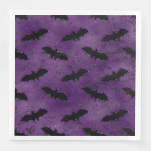 SERVIETTE EN PAPIER PURPLE AVEC BAIES ÉFFRAYANTES EN HALLOWEEN NOIR