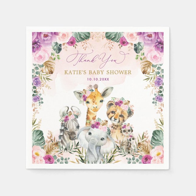 Serviette En Papier Purple Blush Tropical Jungle Baby shower Safari (Devant)