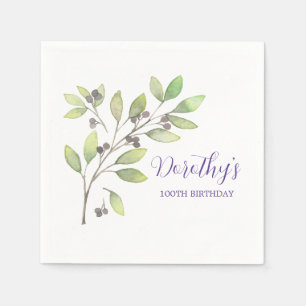Serviette En Papier Purple Botanical 100e fête d'anniversaire