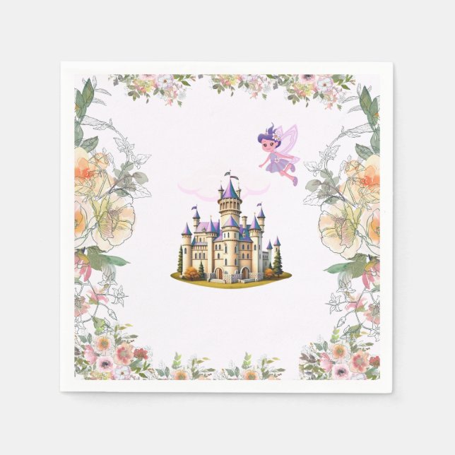 Serviette En Papier Purple Castle Fairytale Anniversaire Thème avec Fa (Devant)