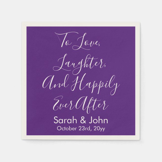 Serviette En Papier Purple Chic Personnalisé Script Mariage Réception (Devant)