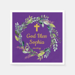 Serviette En Papier Purple Confirmation Fille Baptême Parti Communion