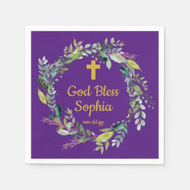 Serviette En Papier Purple Confirmation Fille Baptême Parti Communion (Devant)