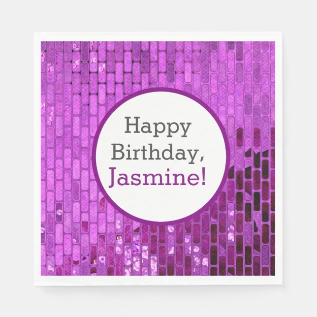 Serviette En Papier Purple Disco Ball Tiles Party (Devant)