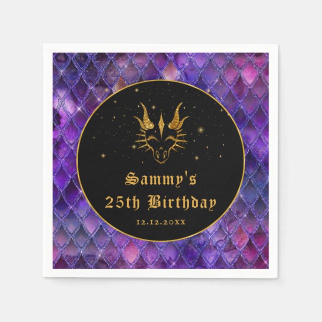 Serviette En Papier Purple Dragon Scales Gold Faux Parties scintillant (Devant)