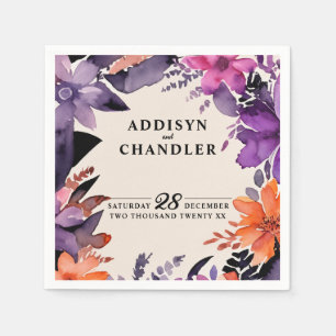 Serviette En Papier Purple enchanté + Mariage d'Halloween floral orang