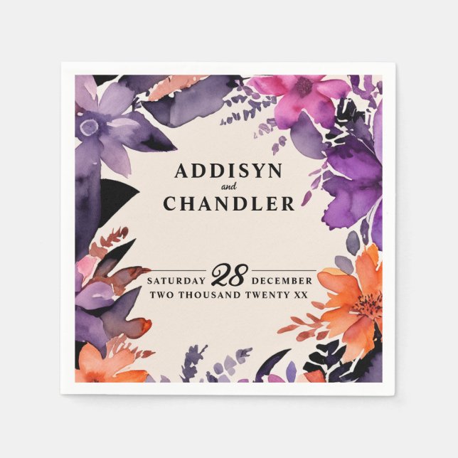 Serviette En Papier Purple enchanté + Mariage d'Halloween floral orang (Devant)