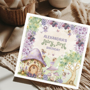 Serviette En Papier Purple Fairy First Berry First Birday