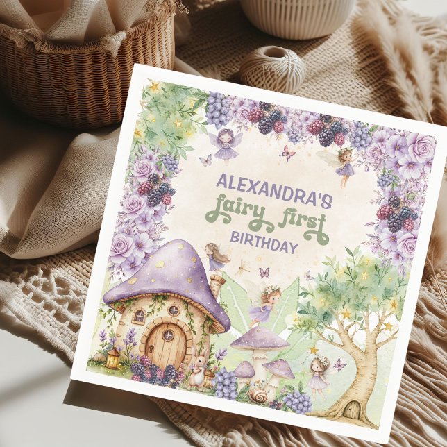 Serviette En Papier Purple Fairy First Berry First Birday (Créateur téléchargé)