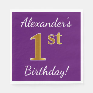 Serviette En Papier Purple, Faux Gold 1er anniversaire + Nom personnal