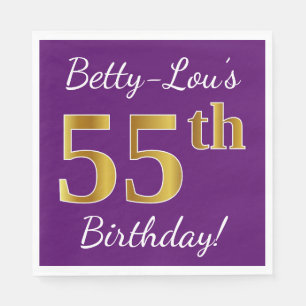 Serviette En Papier Purple, Faux Gold 55e anniversaire + Nom personnal