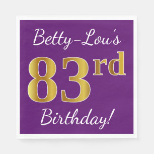 Serviette En Papier Purple, Faux Gold 83ème anniversaire + Nom personn