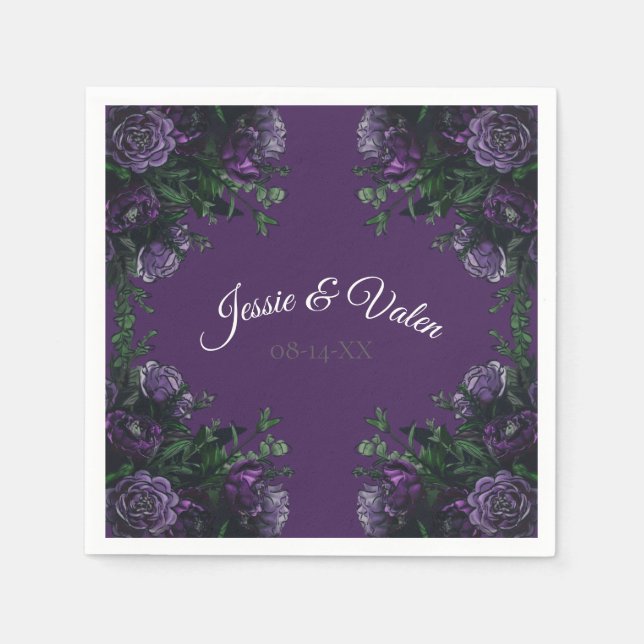 Serviette En Papier Purple Floral Élégant Mariage gothique (Devant)
