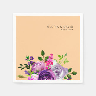 Serviette En Papier Purple Floral Elegant Wedding
