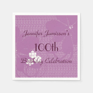 Serviette En Papier Purple Floral Personnalisé 100ème anniversaire