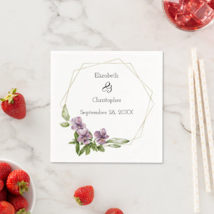 Serviette En Papier Purple Floral Verdure Mariage élégant serviettes