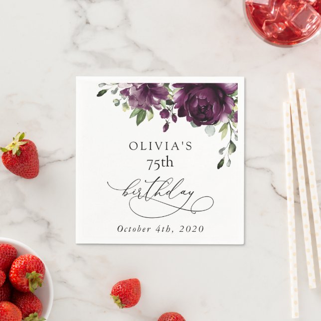 Serviette En Papier Purple Flowers, Plum Flowers, Boho, Birthday (En situation)