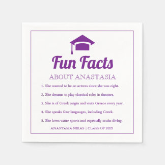 Serviette En Papier Purple Fun Facts class of 2022 graduation cap