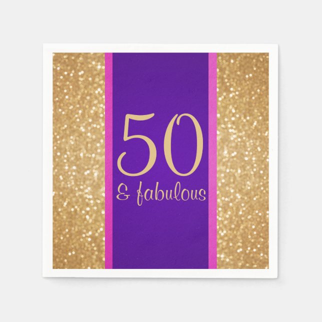 Serviette En Papier Purple & Glittery 50 & Fabuleux 50e anniversaire (Devant)