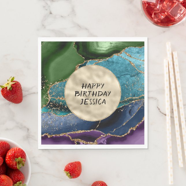 Serviette En Papier Purple Gold Aqua Green Glitz (En situation)