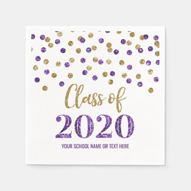 Serviette En Papier Purple Gold Confetti Classe de 2020 Graduation (Devant)