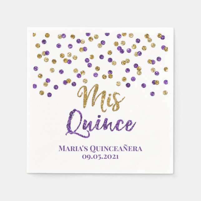 Serviette En Papier Purple Gold Confetti Quinceañera Anniversaire (Devant)