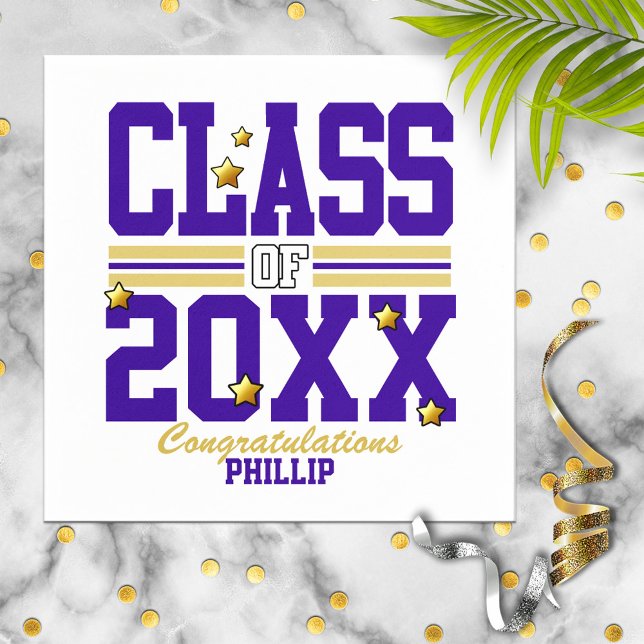 Serviette En Papier Purple|Gold Graduated Class Year (Créateur téléchargé)